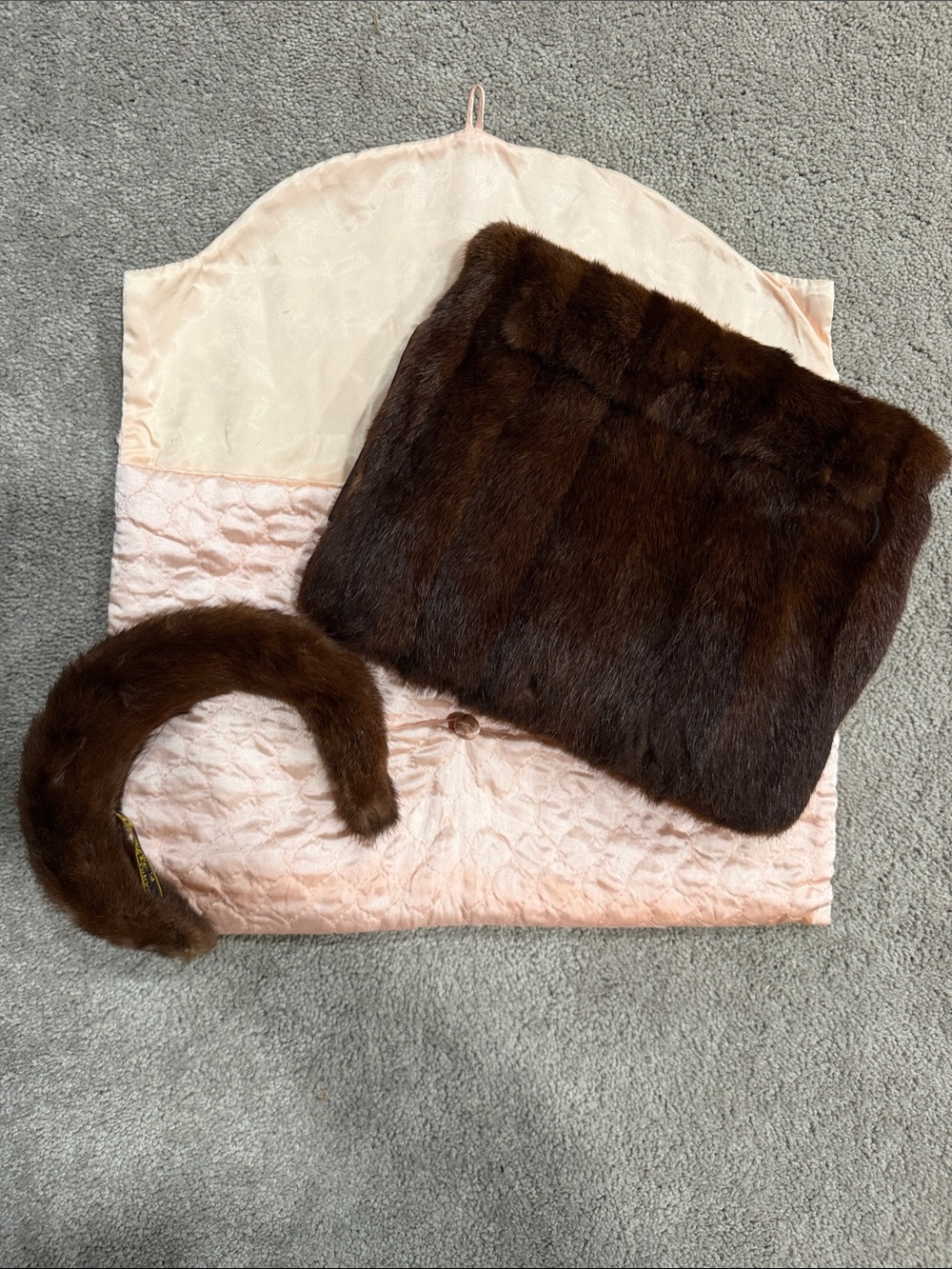 Luxury 1950s Real Fur Headband and Stole set with zipper pouch
